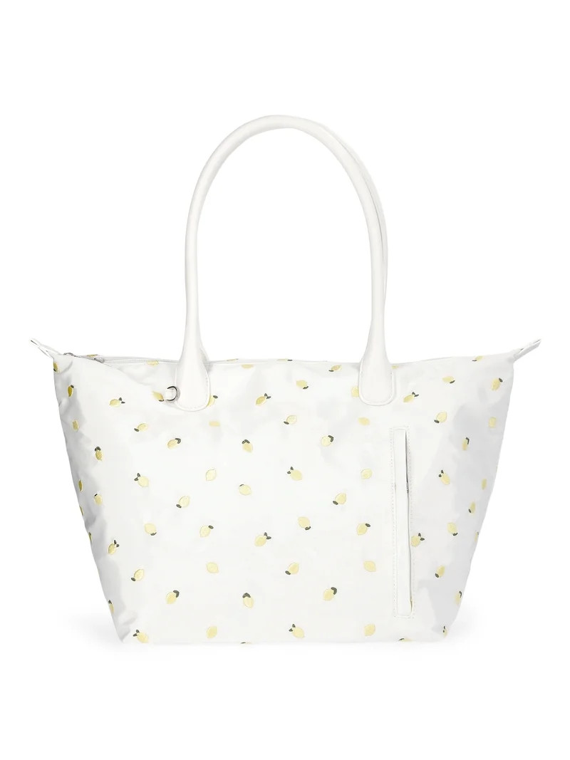 No Boundaries Women's Tote Bag, White with Lemon Embroidery | Walmart (US)