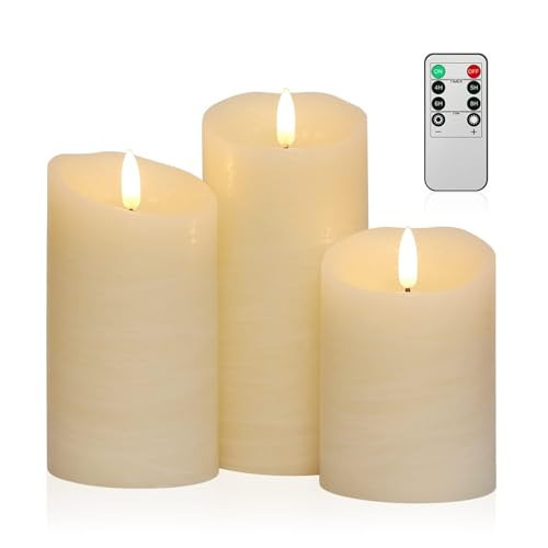 ANGELLOONG Flickering Flameless Candles with Remote, Real Wax Battery Operated Candles with Timer for Home Decor, Set of 3 LED Fake Candle for Fall Wedding Halloween Chirstmas Decoration, Ivory White | Amazon (US)