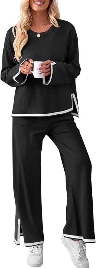 MEROKEETY Lounge Sets for Women Oversized 2 Piece Fall Sets Sweater Top Wide Leg Pants Knit Loung... | Amazon (US)
