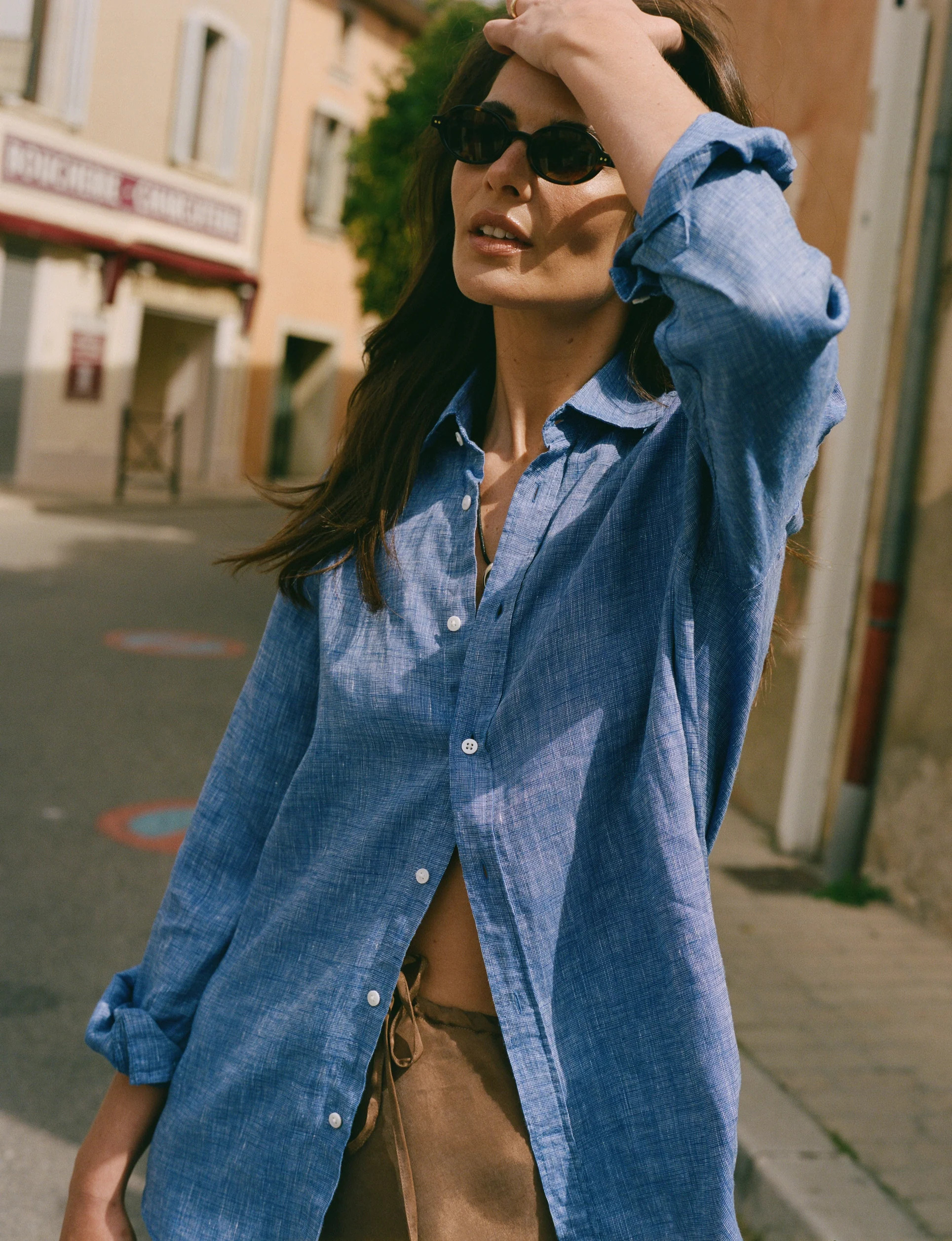 WNU Women's Lapis Blue Linen Boyfriend Shirt | With Nothing Underneath | With Nothing Underneath