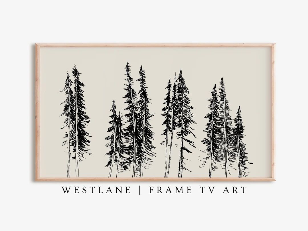 Samsung Frame TV Art Neutral Minimalist Forest Sketch | Rustic Winter DIGITAL TV Art | Etsy (US)