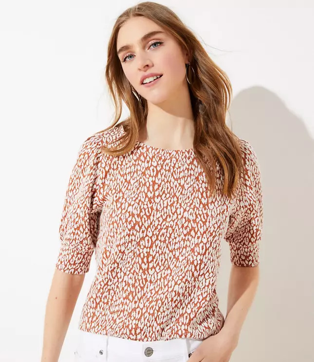 Leopard Print Puff Sleeve Sweatshirt | LOFT