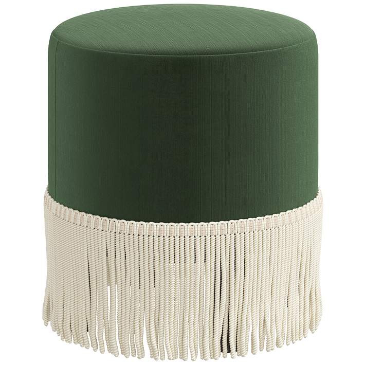 Pierre Fringe Titan Emerald Fabric Round Ottoman - #226N6 | Lamps Plus | Lamps Plus