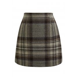 Retro Chic Plaid Mini Bud Skirt in Sage | Chicwish