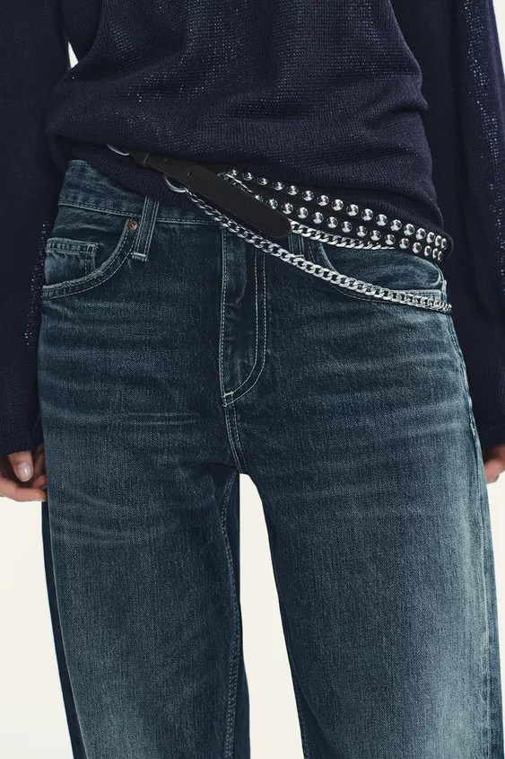 CHAIN DETAIL LEATHER BELT | Zara US