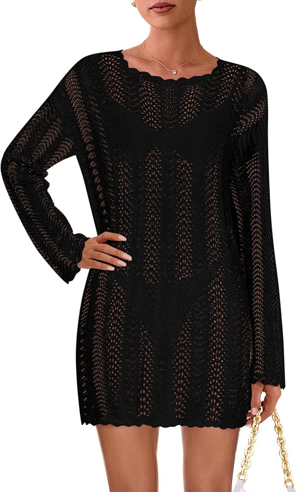 PRETTYGARDEN Women's Swimsuit Cover Up 2025 Summer Bathing Suit Swimwear Crochet Knit Dress Fashi... | Amazon (US)