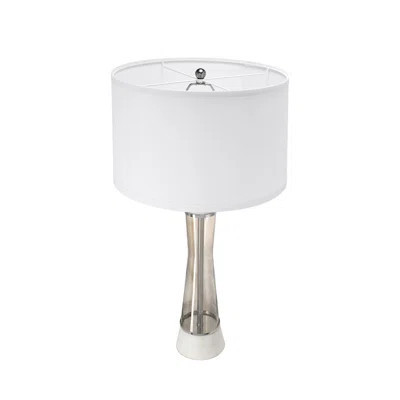 Modern White Marble Table Lamp with Glass Cylinder, 30.2 Inch Contemporary Pedestal Lamp with White Drum Shade for Bedroom, Living Room & Office Decor | Wayfair North America