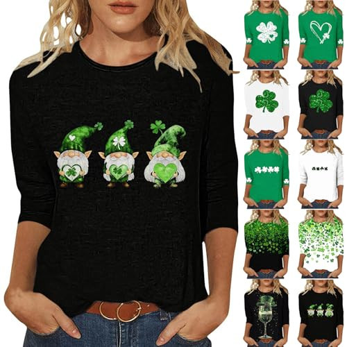St Patricks Day Shirts for Women Trendy 2026 Irish Shamrock Clover Print Tunic Tops Plus Size Casual Summer 3/4 Sleeve Blouses Saint Pattys Tshirt Clothes Black St Patrick's Day Shirt for Women 3X | Amazon (US)