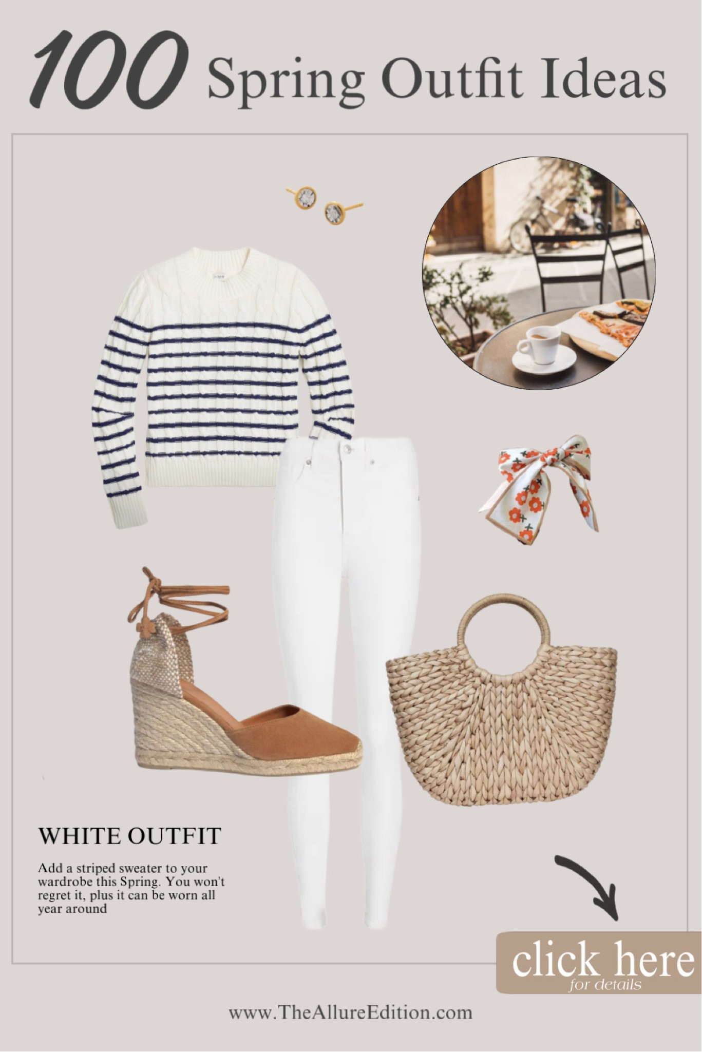 Spring Outfit idea
Spring white skinny jeans pants, old money outfit
Espadrilles 
Raffia bag
Striped sweater 

#LTKFind #LTKstyletip #LTKSeasonal
