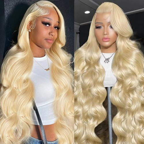 613 Lace Front Wig Human Hair 40 Inch Blonde Wig Human Hair 13x6 Transparent Lace Body Wave Blonde Lace Front Wigs Human Hair 200% Density Glueless Wigs Pre Plucked HD Lace Frontal Wigs for Women | Amazon (US)