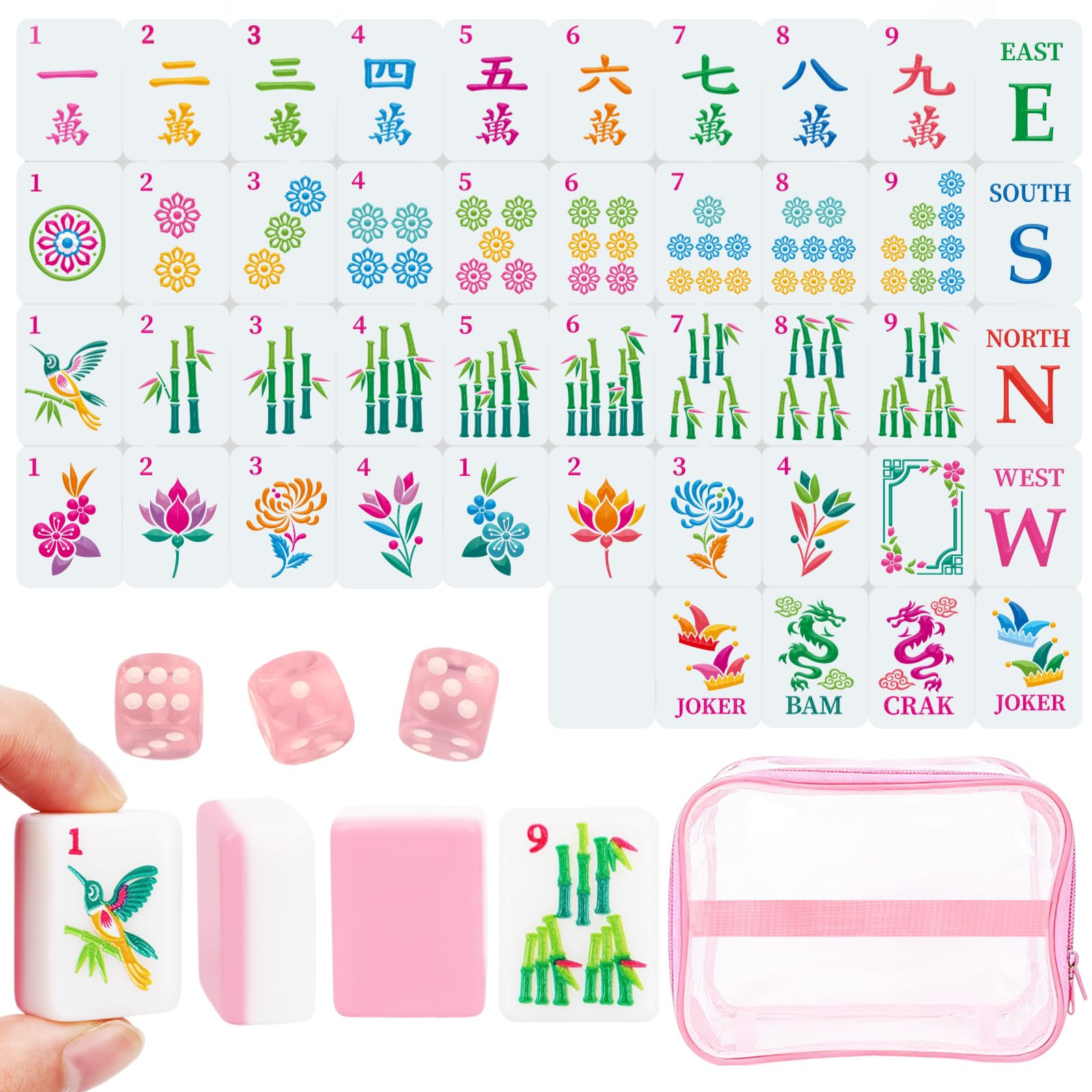 Amazon.com: Entallor 166 American Mahjong Tile Set with Storage Bag & Dice, 1.2" Mini Pink 3D Engraved Melamine Mahjong Tiles for Adults, Friends and Family Game Night, Travel Size Chinese Game Gifts : Toys & Games | Amazon (US)
