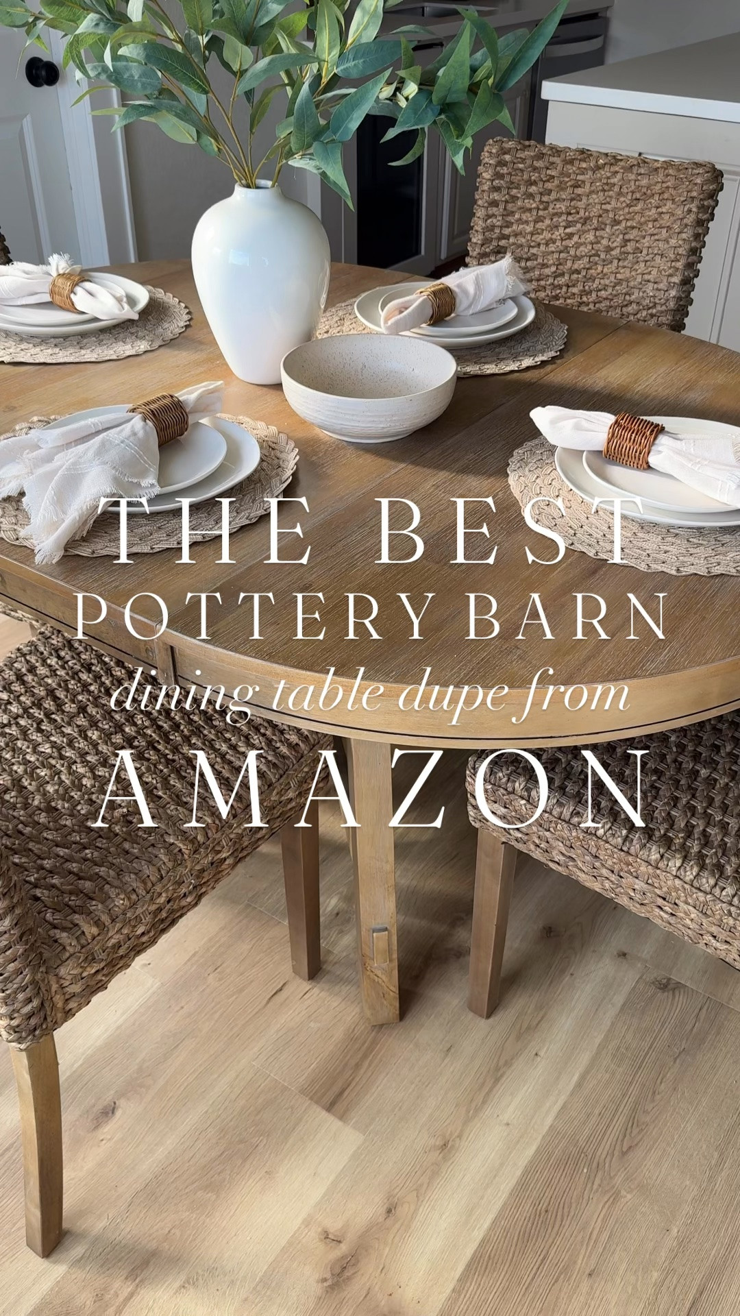 Best pottery barn dupe dining table! You won’t believe the price of this Amazon find!

Dining table, kitchen table, tableware