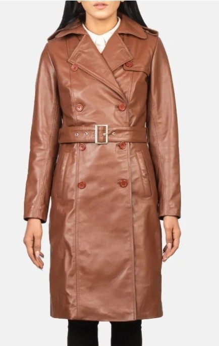 Women's brown leather trench coat with a belt.Can be tailored for your height and size which makes it petite-friendly

#LTKMidsize #LTKPetite