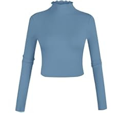 POPZONE Women's Long Sleeve Turtleneck Shirt Mock Neck Tops Ribbed Lettuce Trim Crop T-Shirt | Amazon (US)