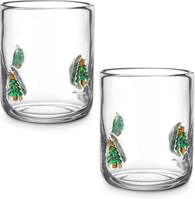 Skylety 2 Pcs Christmas Icon Juice Glass - 14 oz Christmas Tree Stemless Drinking Glass Cup for H... | Amazon (US)