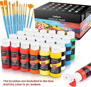 Caliart 24 Colors Acrylic Paint Set with 12 Brushes, Art Craft Paints Gifts Trendy Stuff for Adul... | Amazon (US)