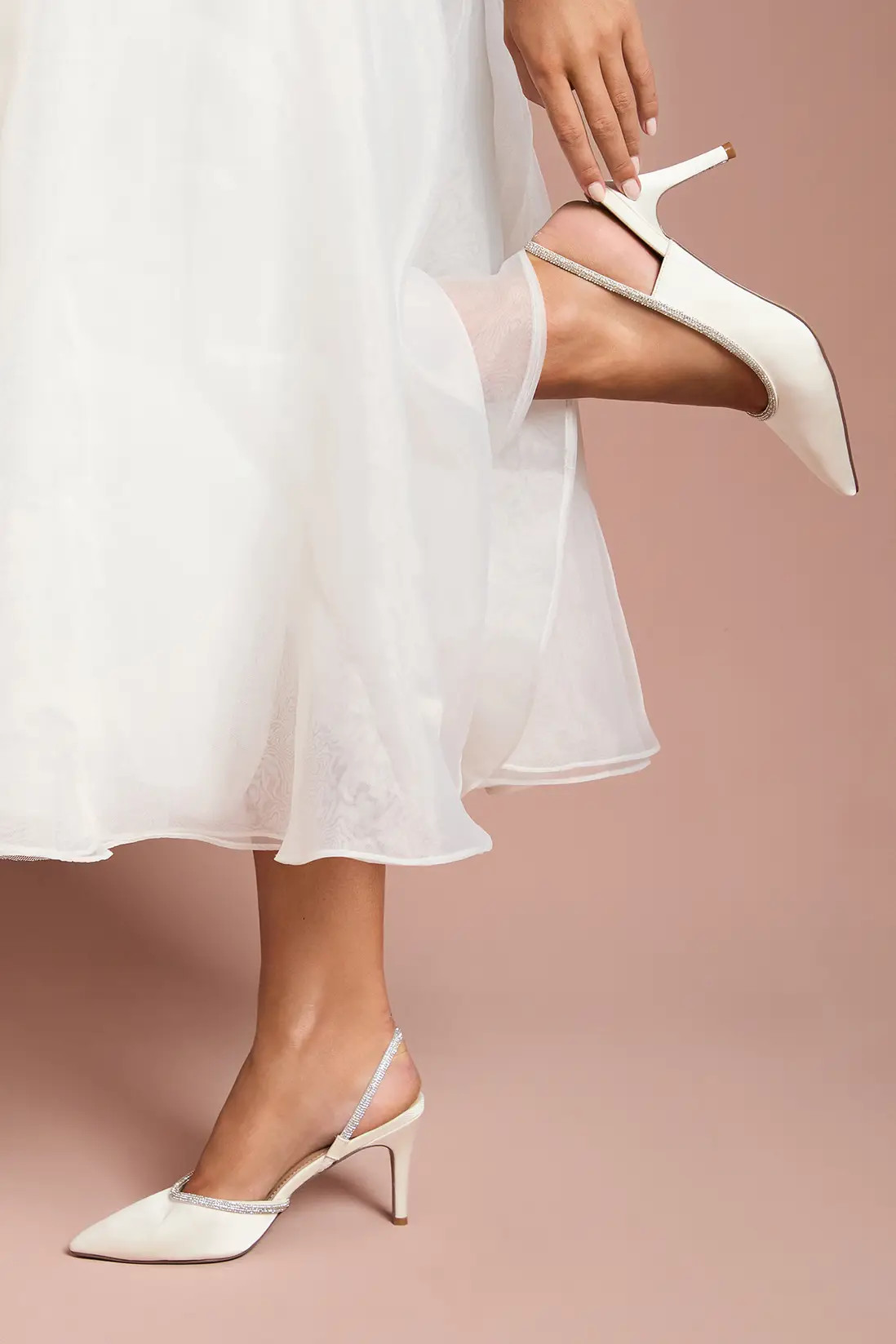 Heels | Bridal Wide Fit Sabrina Satin Diamante Trim Slingback High Stiletto Court Shoes | Coast | Coast UK & IE