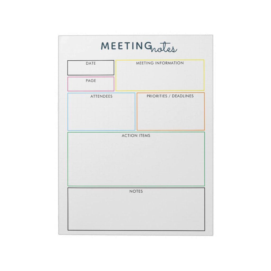Colourful Meeting Notes Memo Planner Notepad | Zazzle