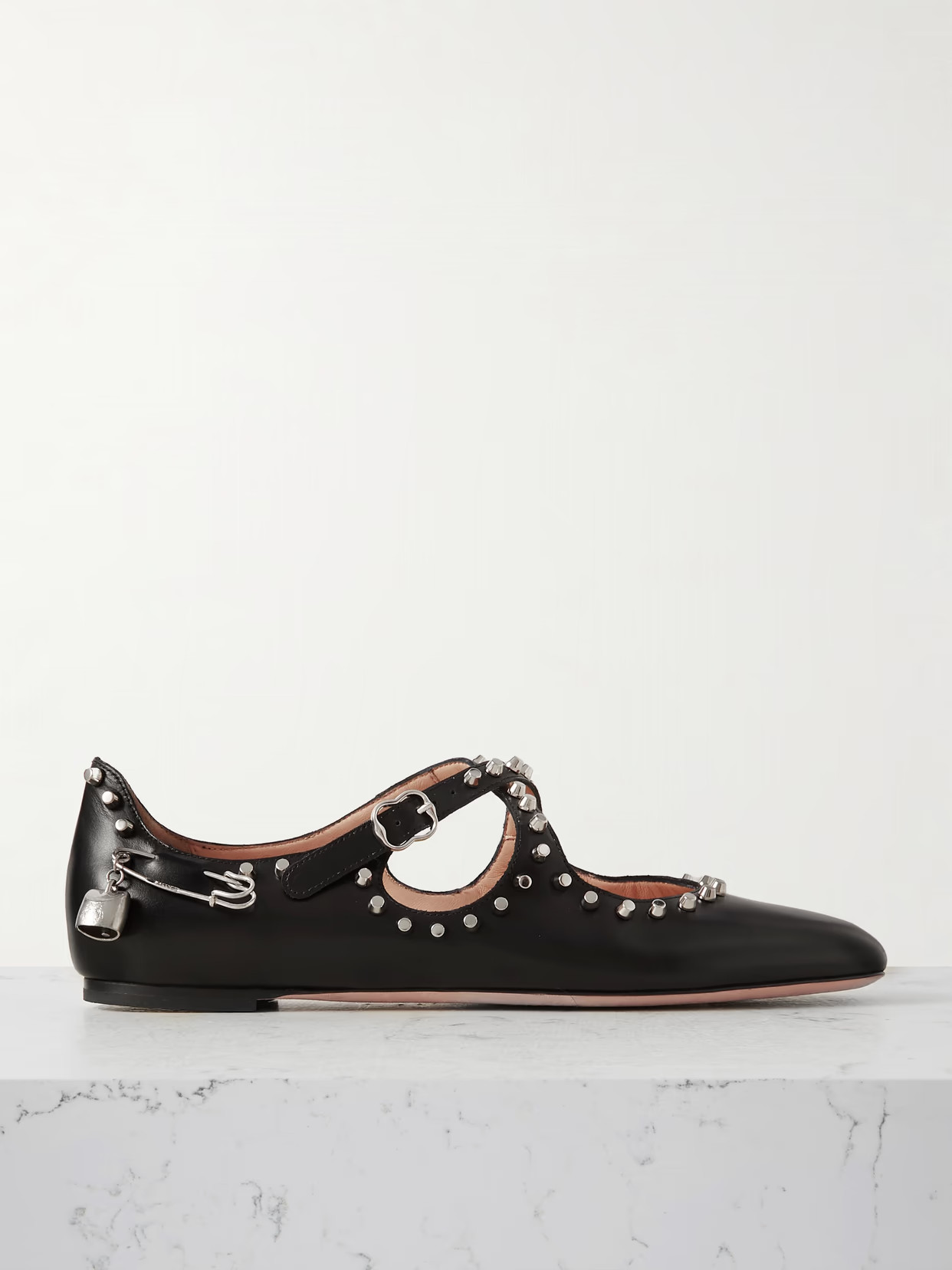 BALLY - Embellished Studded Leather Ballet Flats - Black | NET-A-PORTER (US)