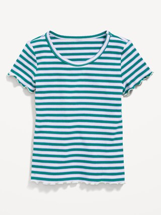 Printed Rib-Knit Lettuce-Edge T-Shirt for Girls | Old Navy (US)