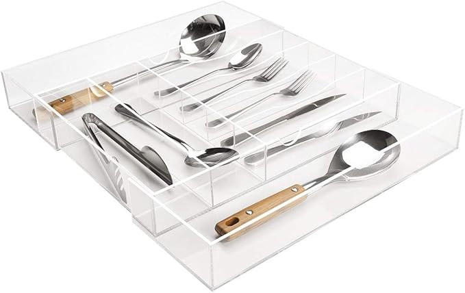 NIUBEE Expandable Kitchen Drawer Organizer for Flatware and Utensils,Clear Acrylic Adjustable Sil... | Amazon (US)