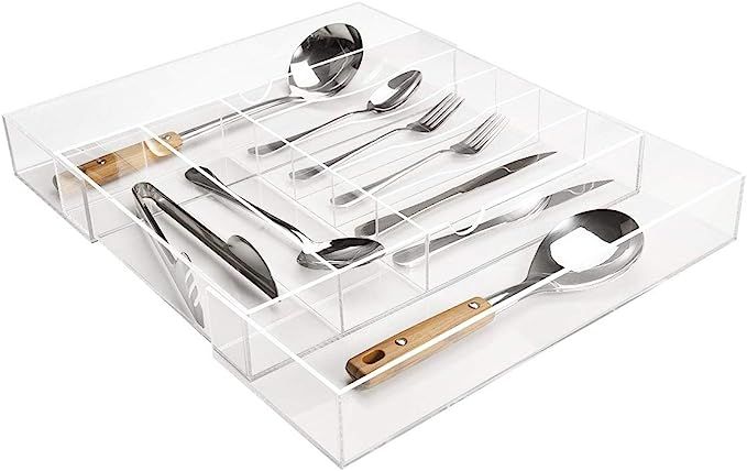 NIUBEE Expandable Kitchen Drawer Organizer for Flatware and Utensils,Clear Acrylic Adjustable Sil... | Amazon (US)
