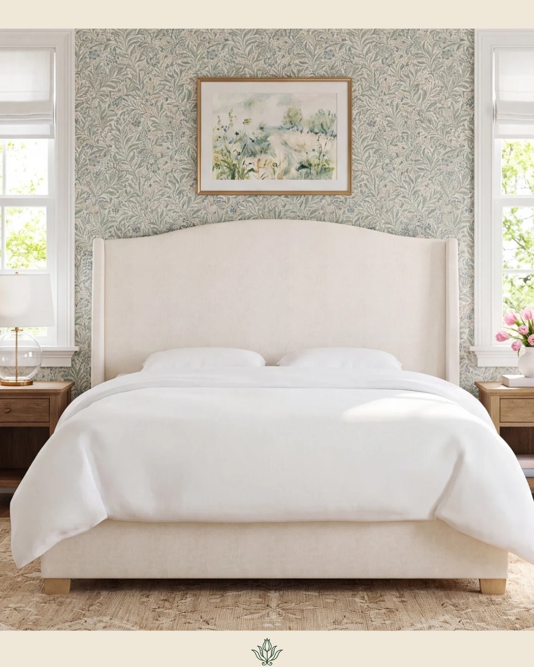 A beautiful upholstered wingback bed for a collected, traditional home. The neutral fabric and classic silhouette make it such a versatile piece. I especially love it paired with soft greens and natural wood tones. Tap to shop the bed!

#LTKHome #LTKmomlife #LTKOver40