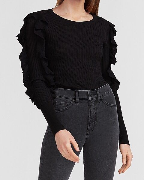 Ribbed Ruffle Sleeve Sweater | Express