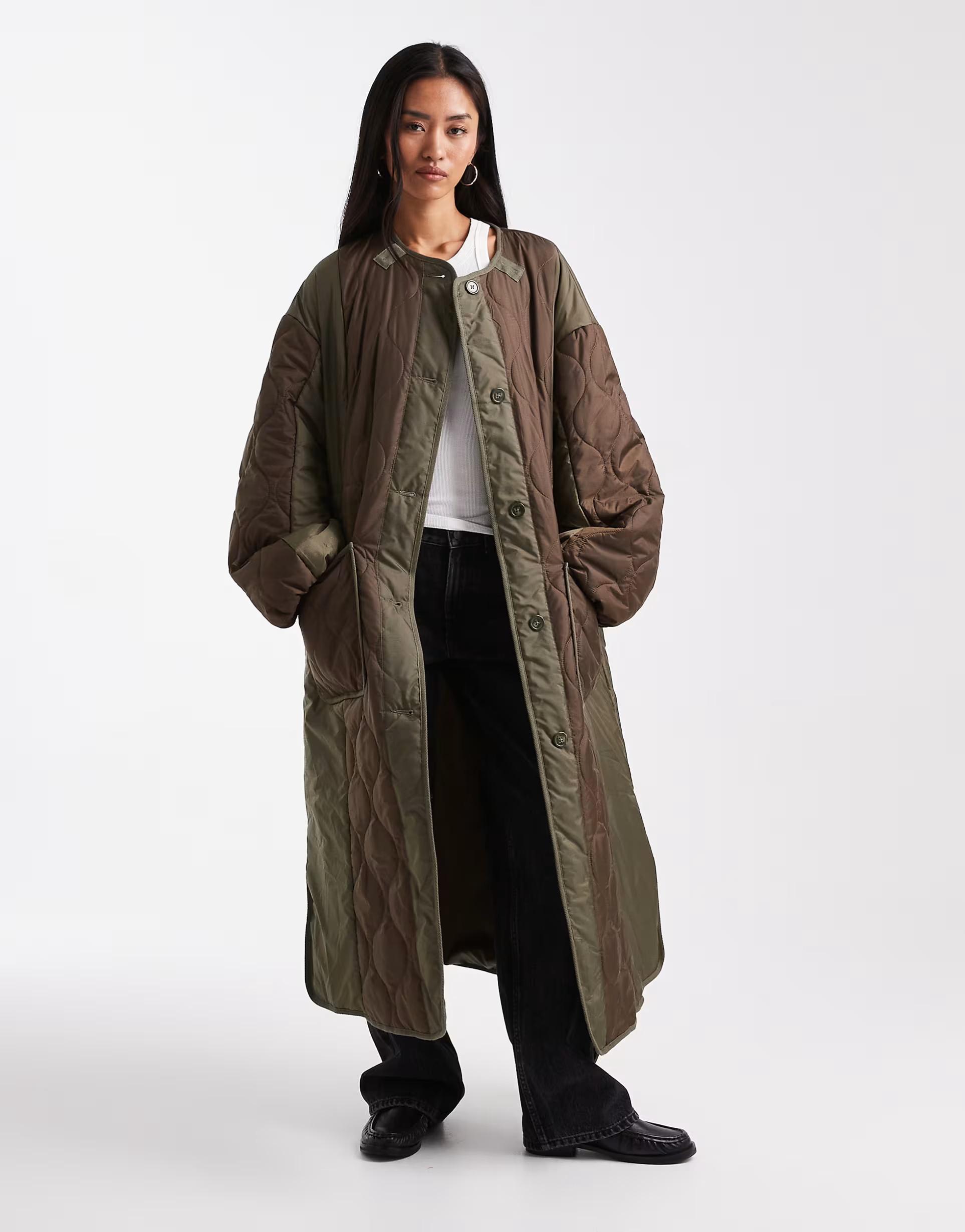 ASOS DESIGN longline hybrid jacket in khaki and brown | ASOS | ASOS (Global)