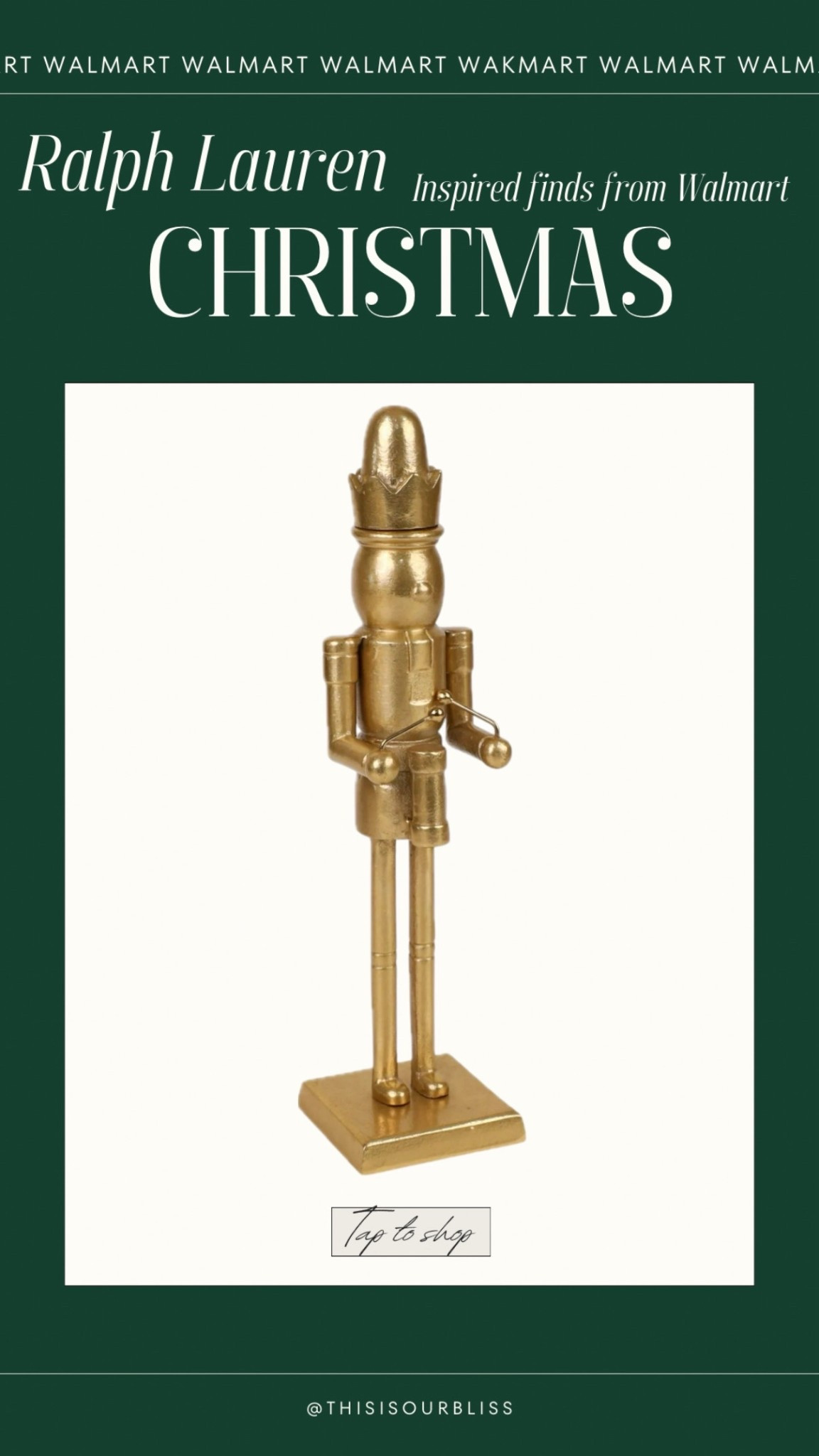 Ralph Lauren inspired Christmas decor at Walmart! 

Gold Nutcracker — so cute and under $15! ❤️💫 

Ralph Lauren Christmas, holiday finds, Walmart finds, Walmart home, look for less, designer look for less, gold Nutcracker, drummer boy decor. 

#LTKFindsUnder50 #LTKHoliday #LTKHome
