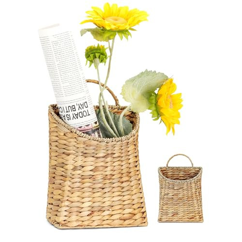 Affdeup Front Door Basket - Rustic Farmhouse Hanging Door Basket, 10x8.5 Inch Water Hyacinth Hanging Woven Basket with Seagrass Mouth for Plants, Mail & Flowers Storage, Entryway Home Decor | Amazon (US)