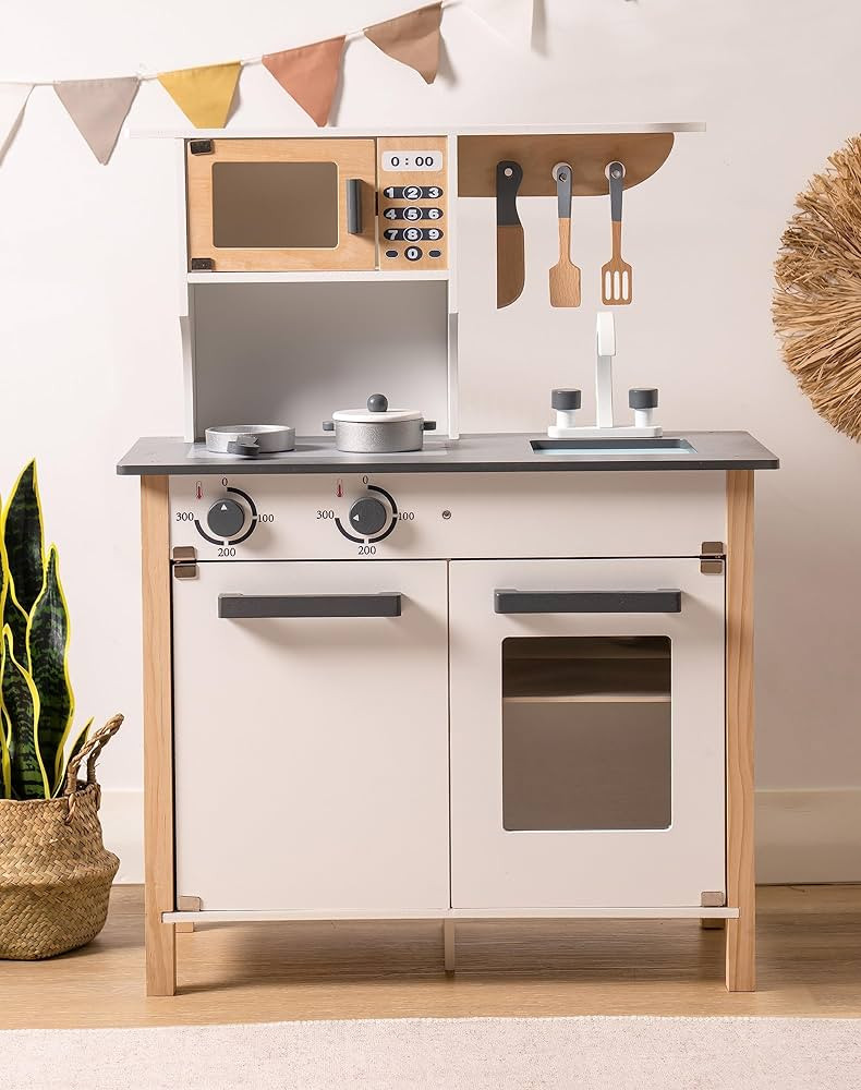 ROBOTIME Kids Play Kitchen Playset, Wooden Kitchen Toys for Toddlers, Pretend Play Kitchen Toy w/... | Amazon (US)