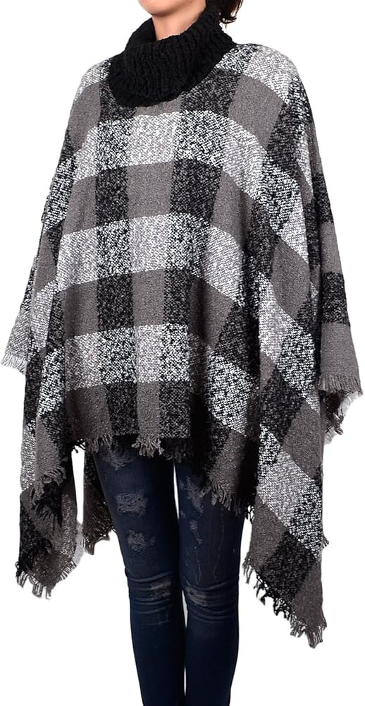 White Deer Women's Plaids & Checks High Neck Poncho with Tassel | Amazon (US)