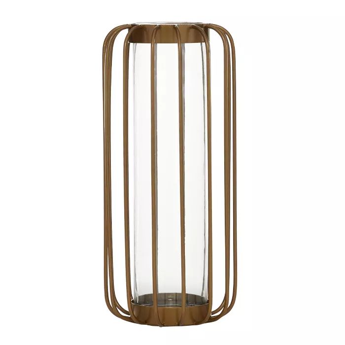 16" x 7" Modern Glass with Metal Bars Vase Candle Holder Gold - Olivia & May | Target