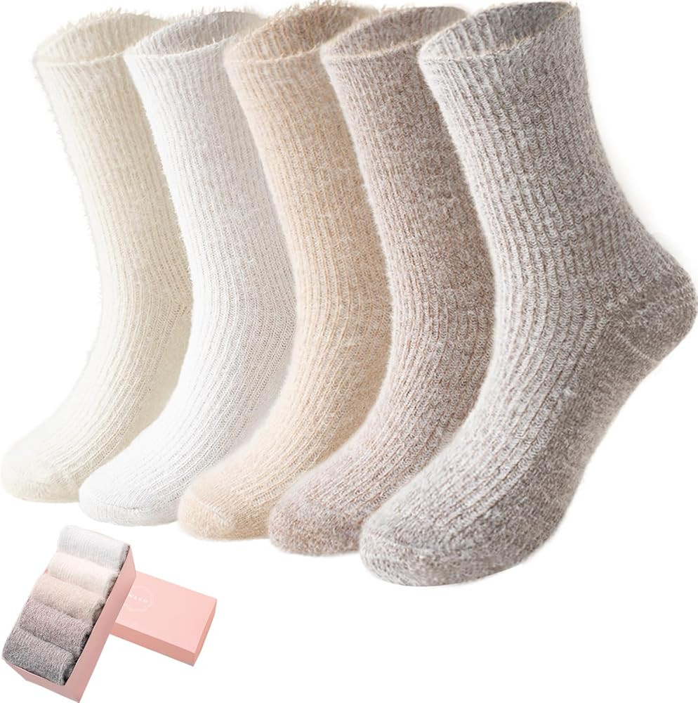 5 Pairs Fuzzy Soft Cozy Comfortable Socks for Women, Casual Sleep Comfy Socks, Perfect Warm Winte... | Amazon (US)