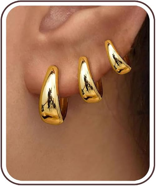 3 Pairs Gold Hoop Earrings Set for Women Trendy Chunky Small Huggie Jewelry | Amazon (US)