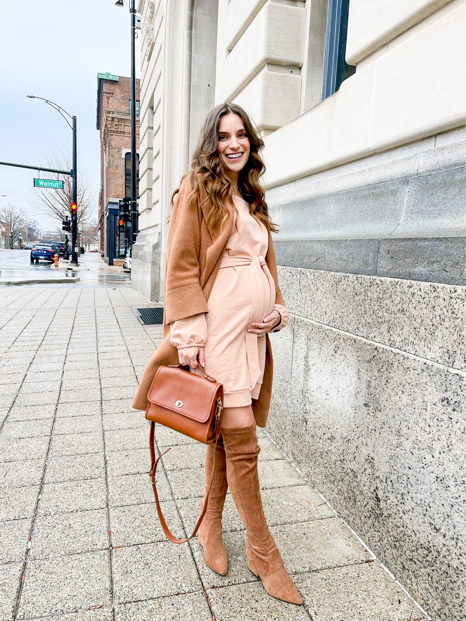 Comfy sweater dress from Amazon. Dress comes with a matching detachable belt. Dress fits tts even before my 22 week pregnant belly. Amazon over the knee boots fit tts. 

#LTKbump #LTKshoecrush #LTKunder50