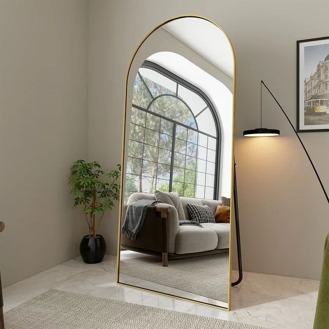 BEAUTYPEAK 76"x34" Oversized Arched Metal Framed Standing Mirrors, Gold | Walmart (US)