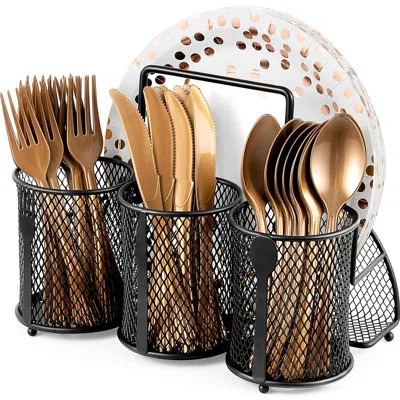 Metal Utensil Caddy Silverware Organizer, Utensil Holder Cutlery Caddy, Flatware Spoon Fork Storage (Black) | Wayfair North America