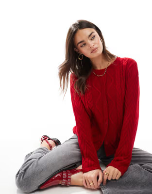 ASOS DESIGN mixed stitch knitted cardigan in red | ASOS (Global)