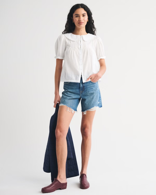 Collared Button-Through Puff Sleeve Top | Abercrombie & Fitch (US)