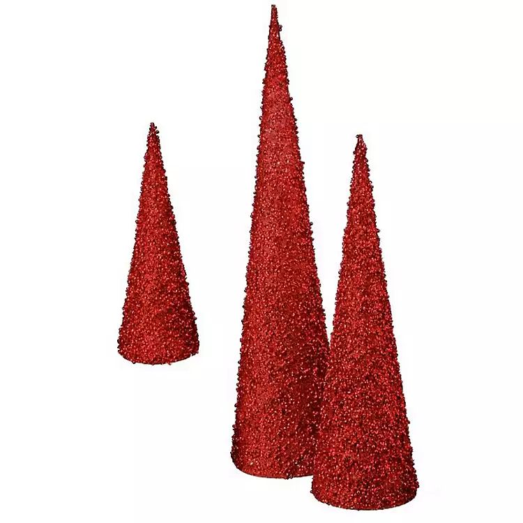 Glittered Red Cone Tabletop Trees, Set of 3 | Kirkland's Home