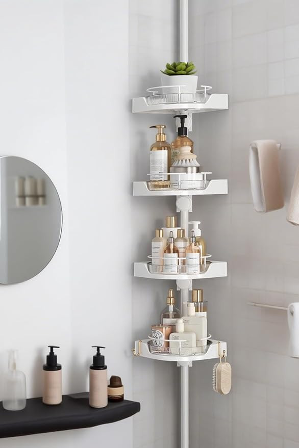 shuang qing 360° Rotating Corner Shower Caddy Tension Pole Organizer - 4-Tier Adjustable Rustpro... | Amazon (US)