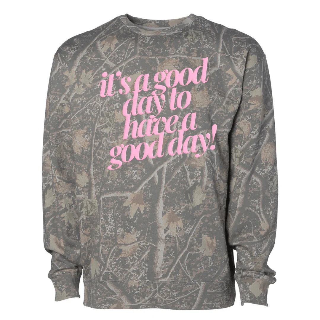 PUFF ‘Feel Good’ Camo Hideaway Crewneck | United Monograms