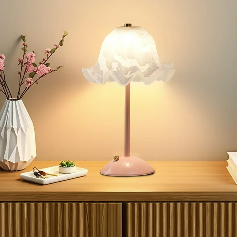 Foqnuq Bedside Lamp, Table Lamp - Pink Flower Petal Rechargeable Touch LED Night Light, 3-Color R... | Walmart (US)