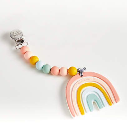 Loulou Lollipop Pastel Rainbow Baby Teether with Clip + Reviews | Crate & Kids | Crate & Barrel