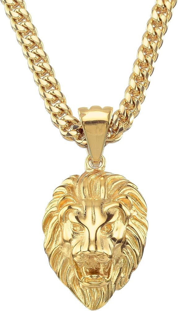 W/W Lifetime Lion Necklace 18K Gold Stainless Steel Head Pendant Necklace Mens Hip Hop Rapper Wit... | Amazon (US)