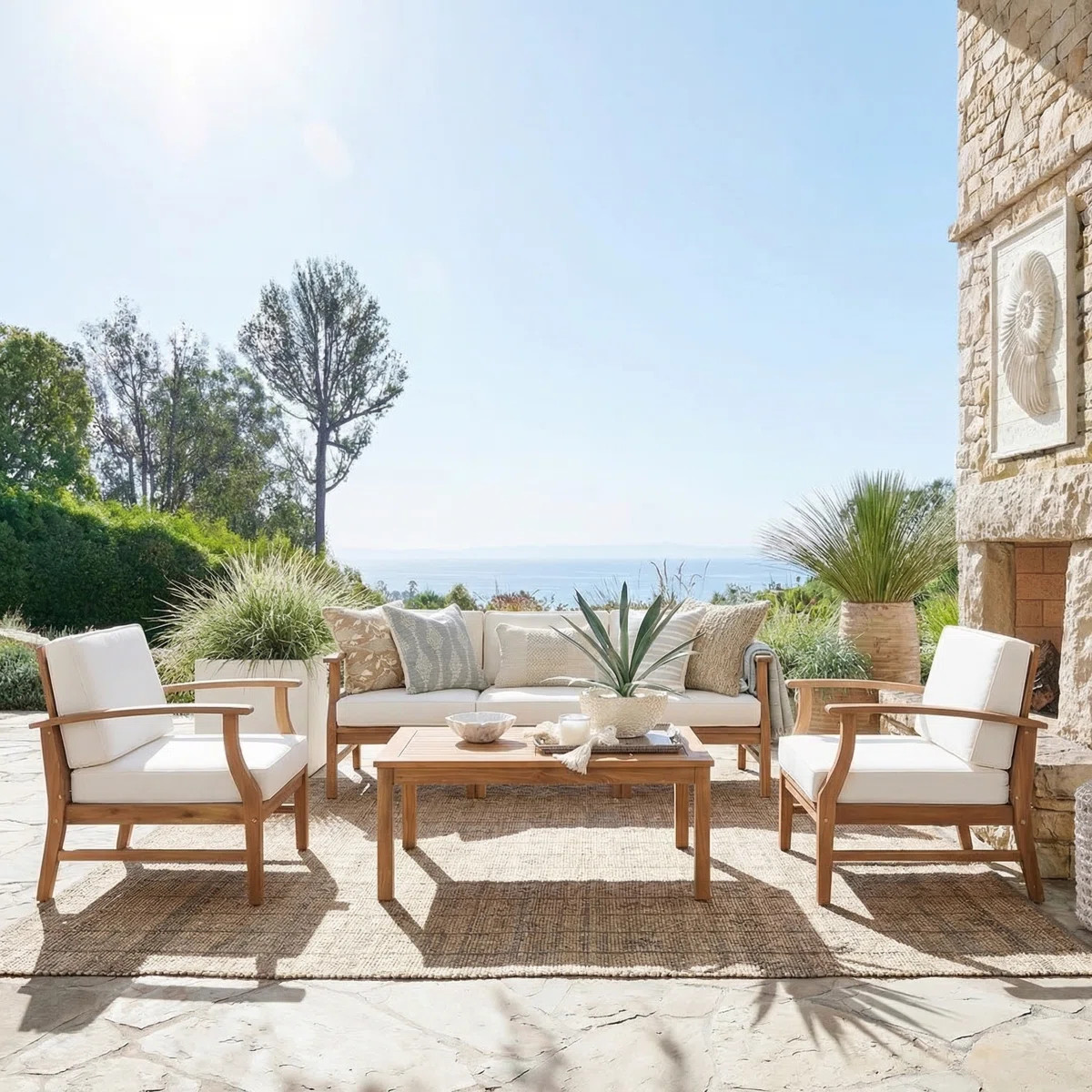 Hulda Acacia 6 - Person Patio Conversation Set with Cushions | Wayfair North America