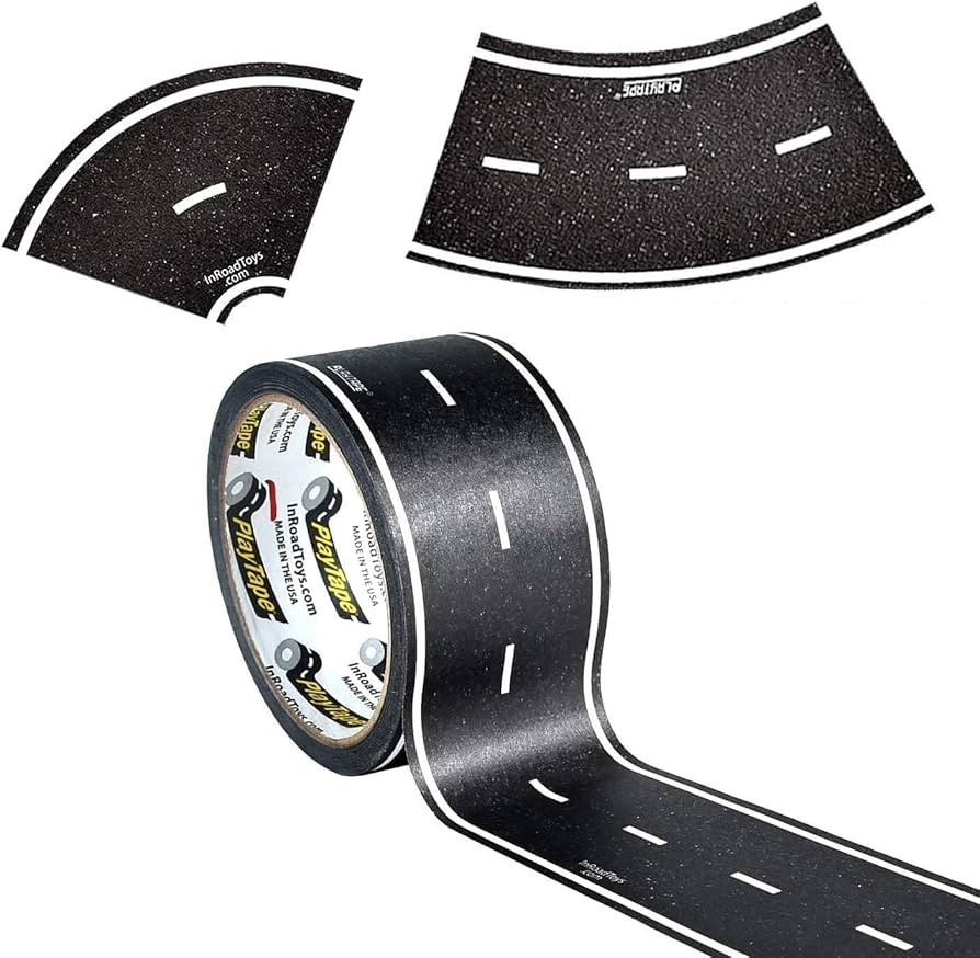 PlayTape Road Tape and Curves for Toy Cars - 1 Roll of 60 ft. x 2 in. Asphalt Road + 1 Roll of 36... | Amazon (US)