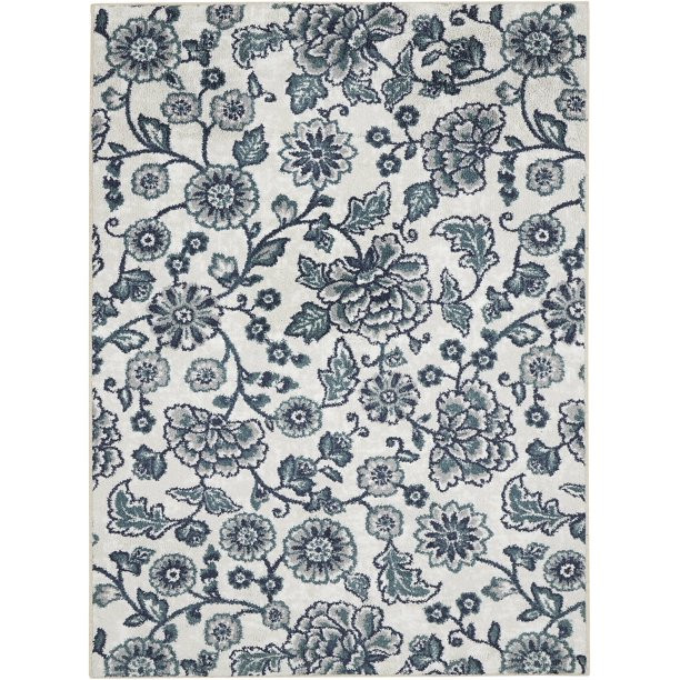 Mainstays Blue Anthea Floral Indoor Living Room Area Rug, Blue, 5' x 7' - Walmart.com | Walmart (US)
